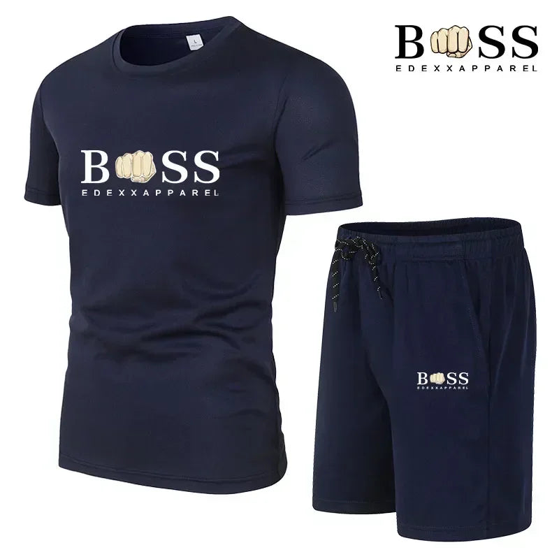 Fashion set men's casual sportswear set 2024 new men's fitness quick drying sportswear short sleeved T-shirt+shorts 2-piece set