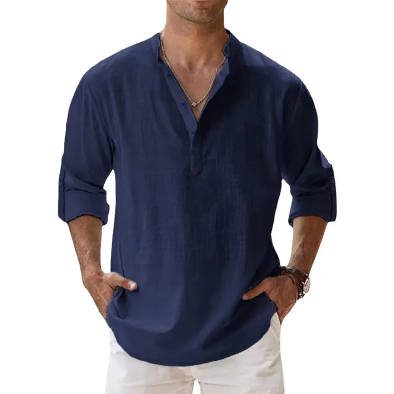 New Cotton Linen Shirts for Men Casual Shirts Lightweight Long Sleeve Henley Beach Shirts Hawaiian T Shirts for Men | Sorpresa