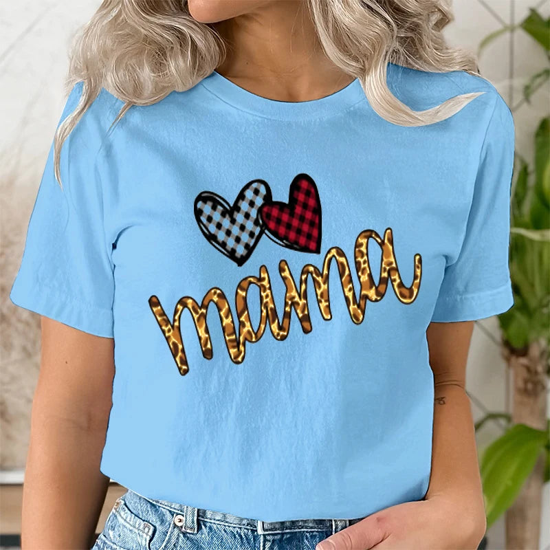 Leopard Mama Print T-shirt for Women Clothing Casual Short Sleeve Love Heart Fashion Summer T-Shirts Tops Women's Tee Clothing | Sorpresa