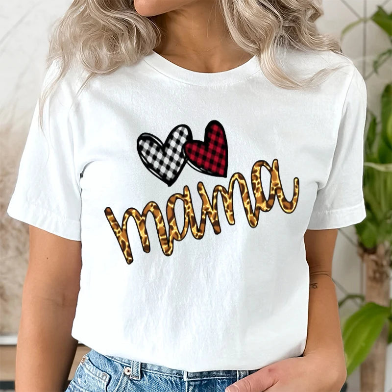 Leopard Mama Print T-shirt for Women Clothing Casual Short Sleeve Love Heart Fashion Summer T-Shirts Tops Women's Tee Clothing | Sorpresa