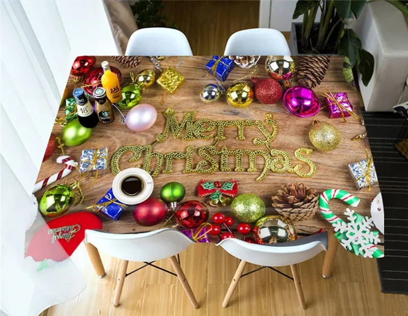 Merry Christmas Waterproof Elegant Table Tablecloths Cloth Snowman Snowflake Santa Claus Garden Picnic Mat Desk Protecter