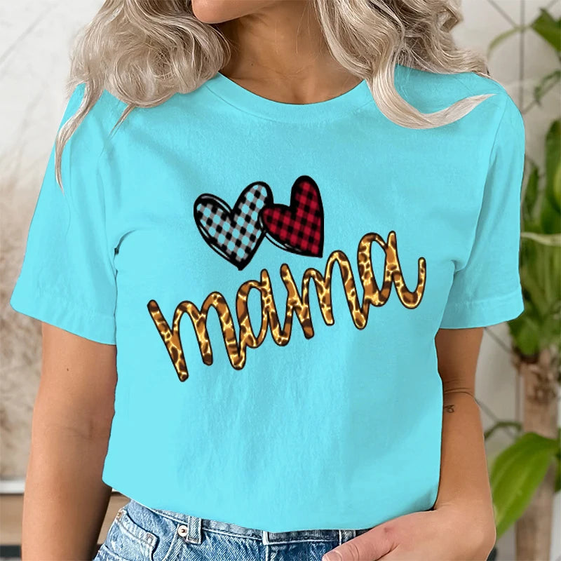 Leopard Mama Print T-shirt for Women Clothing Casual Short Sleeve Love Heart Fashion Summer T-Shirts Tops Women's Tee Clothing | Sorpresa