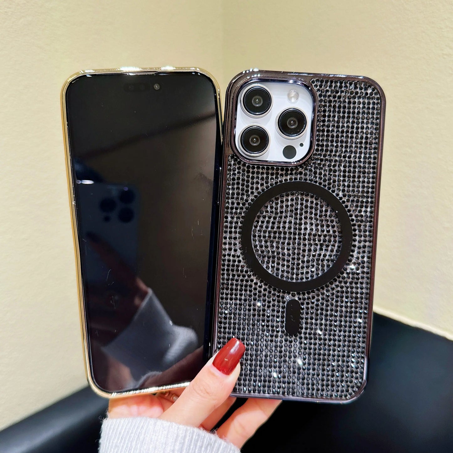 Luxury Glitter Shining Diamond Plating Phone Case for iPhone 11 12 13 14 15 Pro Max Wireless Charging Magsafe Cover