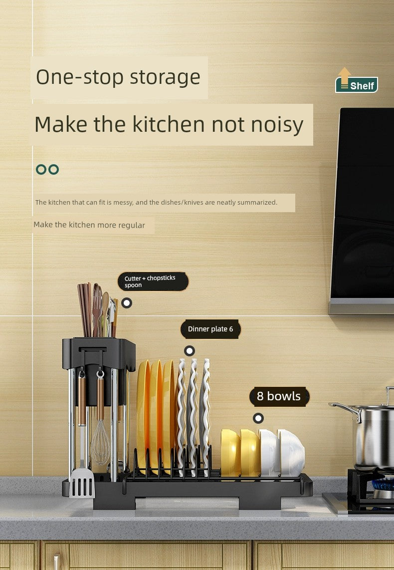 Kitchen Lid Rack Table Top Household Kitchen Multi-Functional Storage Rack Bowl Dish Knife Chopstick and Spoon Pot Cover Integrated Storage Rack