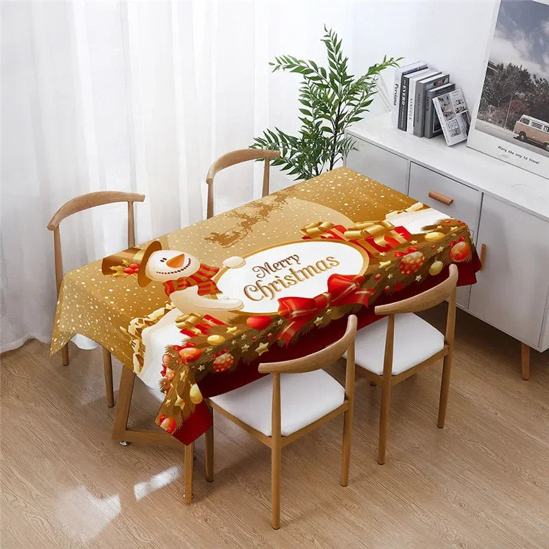 Merry Christmas Waterproof Elegant Table Tablecloths Cloth Snowman Snowflake Santa Claus Garden Picnic Mat Desk Protecter | Sorpresa