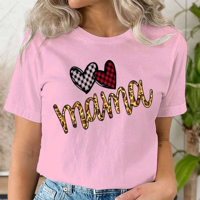 Leopard Mama Print T-shirt for Women Clothing Casual Short Sleeve Love Heart Fashion Summer T-Shirts Tops Women's Tee Clothing | Sorpresa