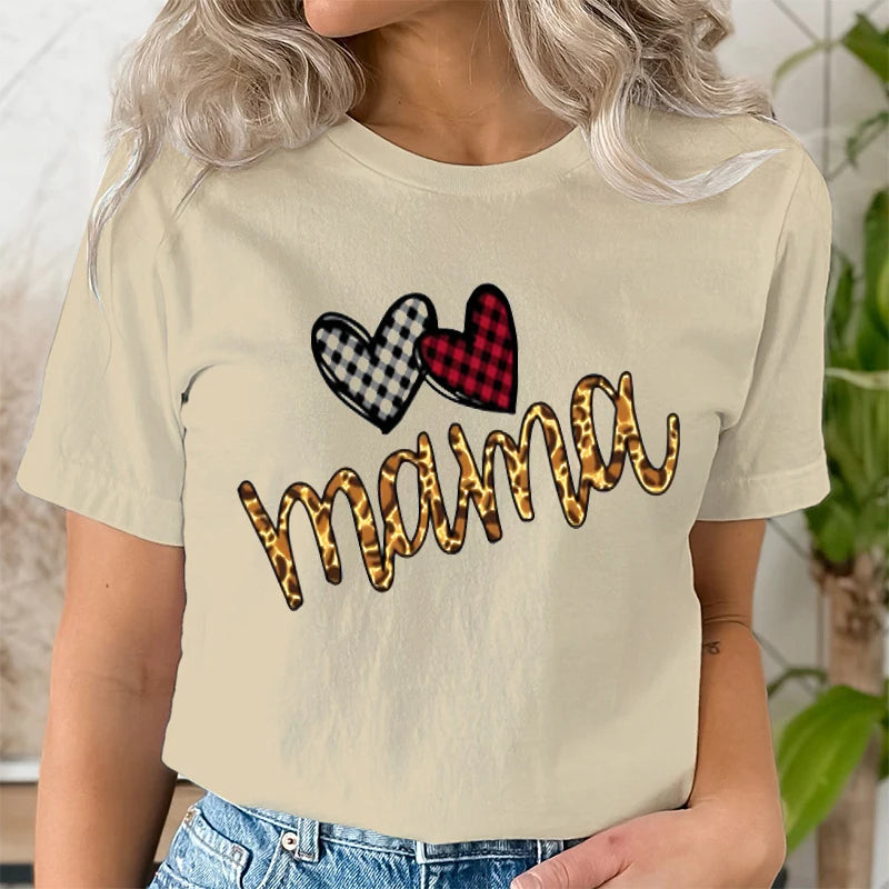 Leopard Mama Print T-shirt for Women Clothing Casual Short Sleeve Love Heart Fashion Summer T-Shirts Tops Women's Tee Clothing | Sorpresa