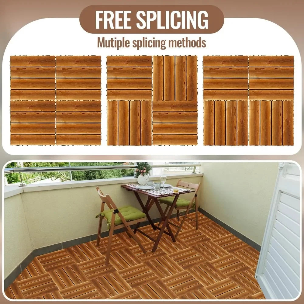 Hardwood Interlocking Tiles 12'' x 12'' Outdoor Wood Flooring Waterproof Wooden Floor Tiles for Garden Backyard Poolside(36 Pcs) | Sorpresa