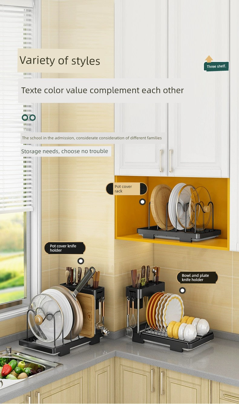 Kitchen Lid Rack Table Top Household Kitchen Multi-Functional Storage Rack Bowl Dish Knife Chopstick and Spoon Pot Cover Integrated Storage Rack
