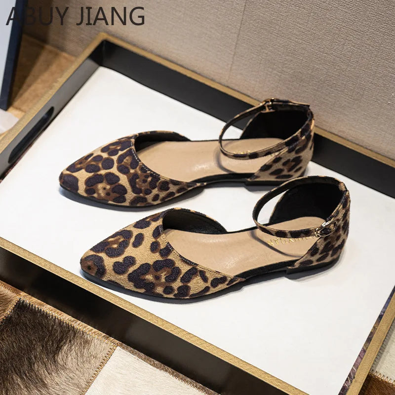 2024 New Sexy Leopard Single Shoes Women Pointed Shallow Mouth Buckle Hollow Shoes 41-43 Large Size | Sorpresa