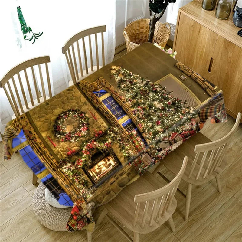 Merry Christmas Waterproof Elegant Table Tablecloths Cloth Snowman Snowflake Santa Claus Garden Picnic Mat Desk Protecter | Sorpresa