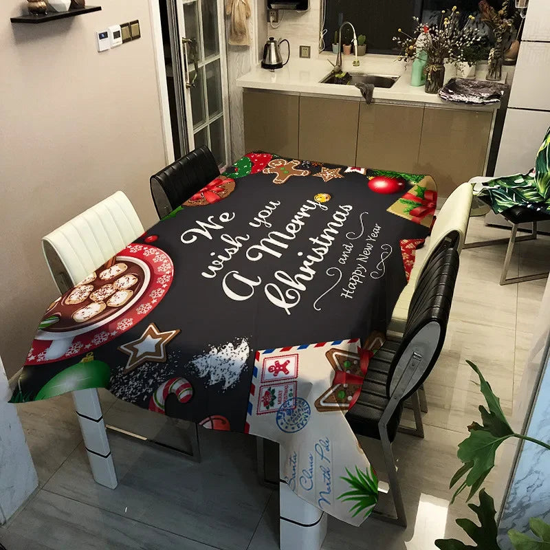 Merry Christmas Waterproof Elegant Table Tablecloths Cloth Snowman Snowflake Santa Claus Garden Picnic Mat Desk Protecter