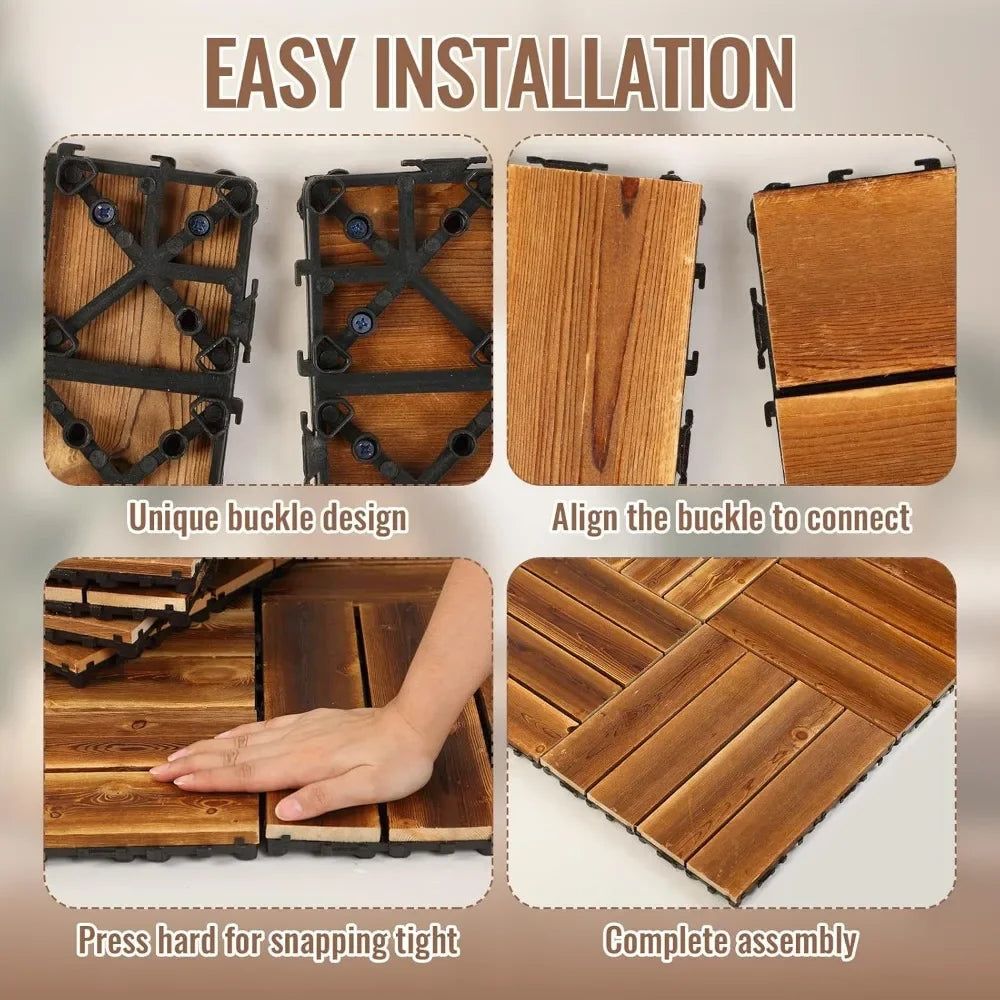 Hardwood Interlocking Tiles 12'' x 12'' Outdoor Wood Flooring Waterproof Wooden Floor Tiles for Garden Backyard Poolside(36 Pcs) | Sorpresa