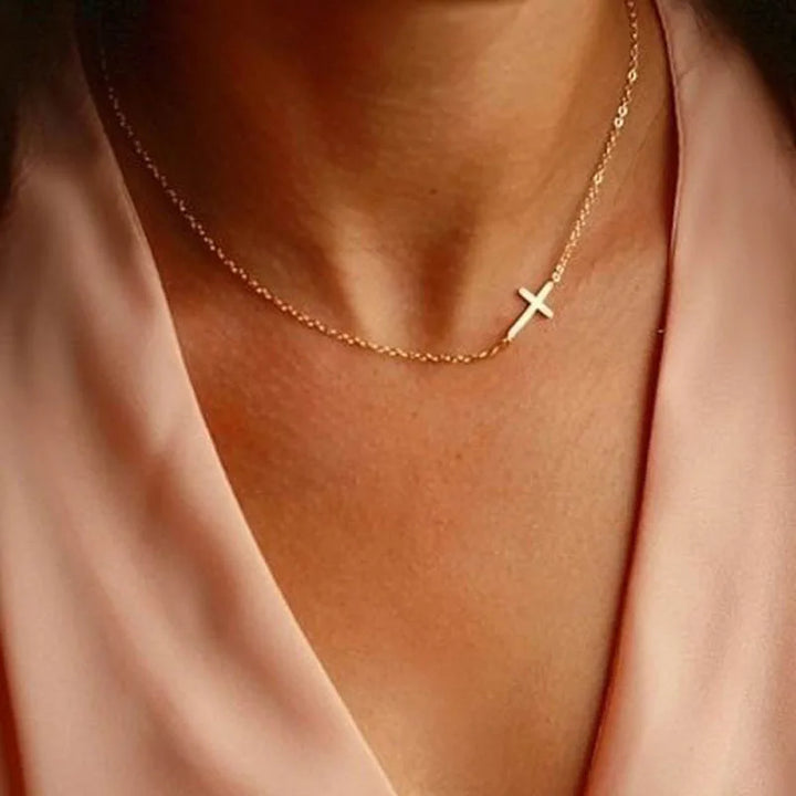100% 925 Sterling Silver Siedway Cross Necklace Delicate Thin Chain Minimal Plain Cross Charm Pendant Classic Chain Jewelry