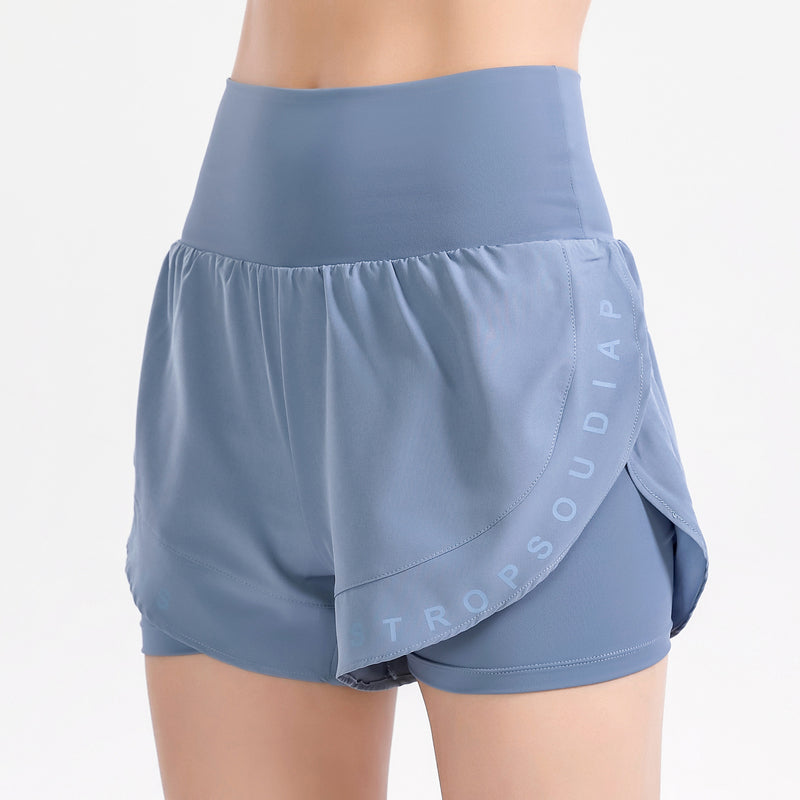 Summer New Arrival Moisture Wicking Quick-Drying Exercise Shorts Women's Fake Two-Piece Fashion Tape Fitness Yoga Running Training
