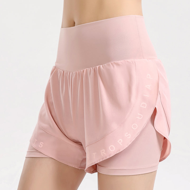 Summer New Arrival Moisture Wicking Quick-Drying Exercise Shorts Women's Fake Two-Piece Fashion Tape Fitness Yoga Running Training
