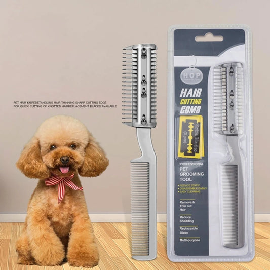 2-in-1 Professional Pet Grooming Razor Comb Plastic Trimmer for Dogs Cats with 2pcs Metal Blades for Safe Grooming Pet Supplies | Sorpresa
