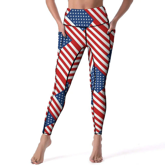 USA Flag Leggings Stripes Print Work Out Yoga Pants High Waist Fashion Leggins Elastic Design Sports Tights Gift | Sorpresa