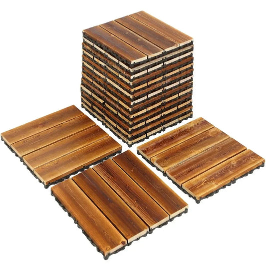 Hardwood Interlocking Tiles 12'' x 12'' Outdoor Wood Flooring Waterproof Wooden Floor Tiles for Garden Backyard Poolside(36 Pcs) | Sorpresa