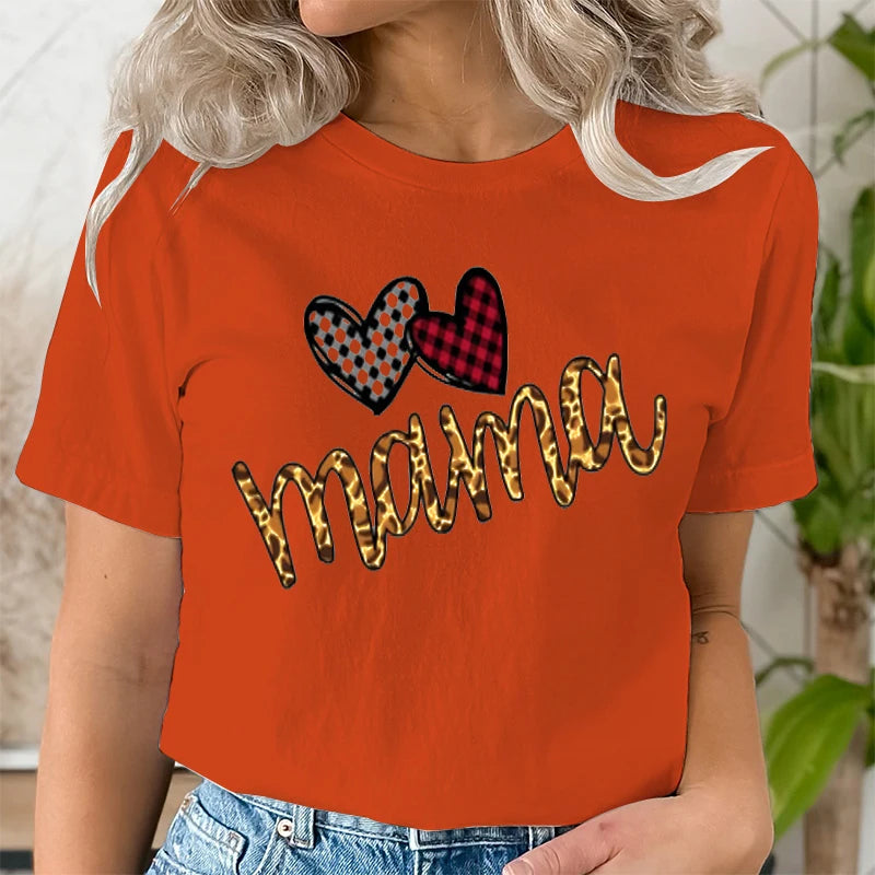 Leopard Mama Print T-shirt for Women Clothing Casual Short Sleeve Love Heart Fashion Summer T-Shirts Tops Women's Tee Clothing | Sorpresa