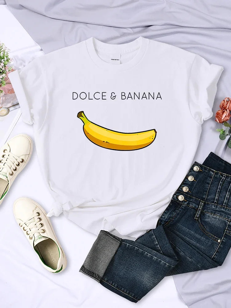 Banana Anime Printed T Shirts Womens Creativity Breathable Tshirts Fashion O-Neck Shirts Cartoons Brand Female Tops